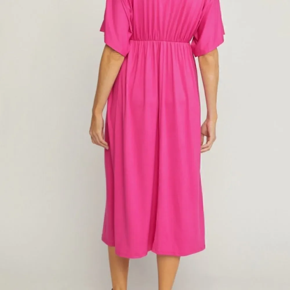Fuchsia Front Knot Midi Dress